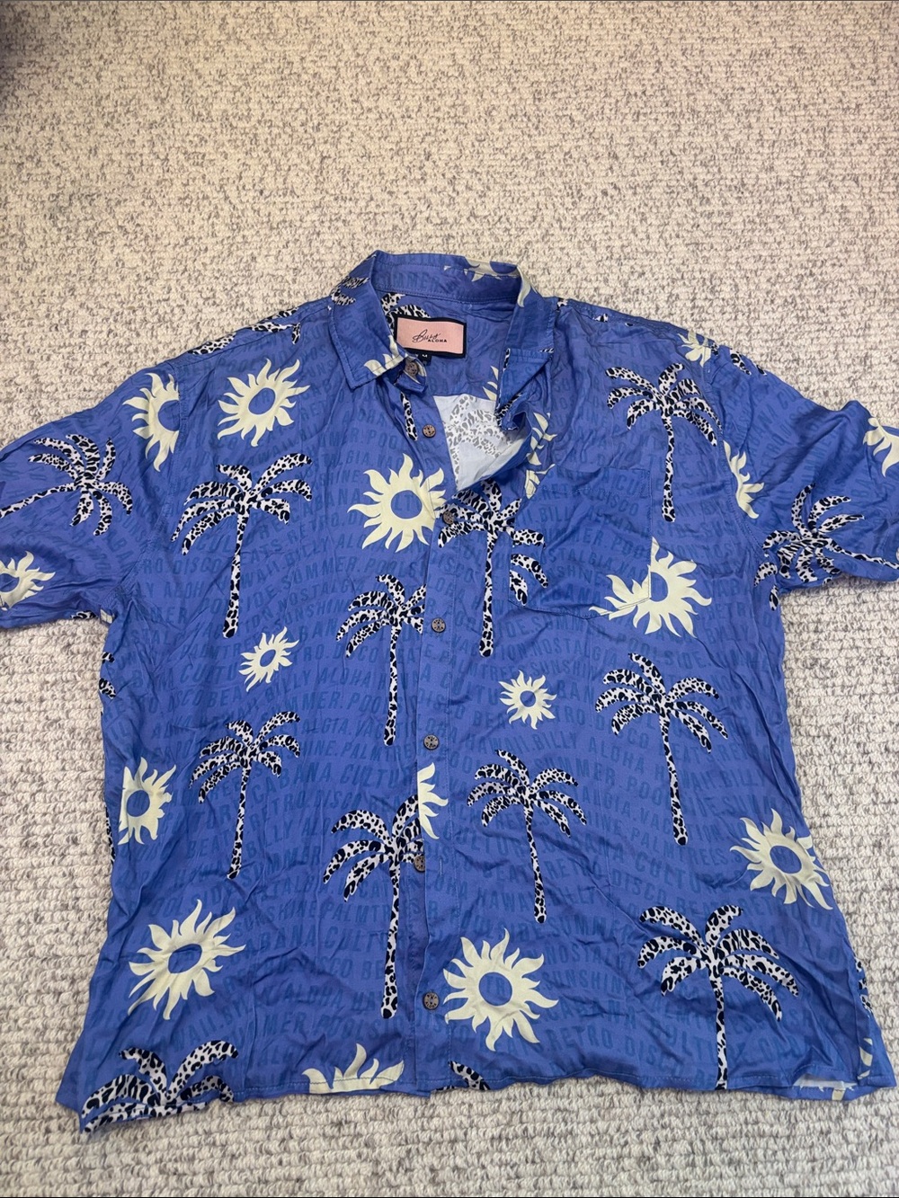 Billy Aloha Blue Short Sleeve Palm & Sun Print Button-Down Shirt